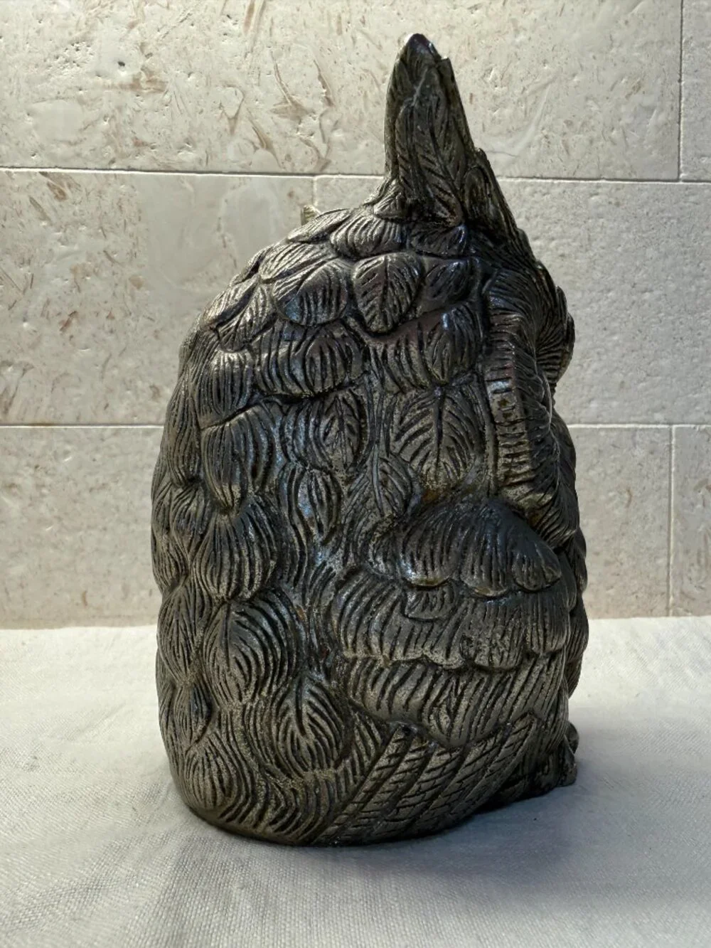 Vintage Owl Figurine, Heavy, Marked MB